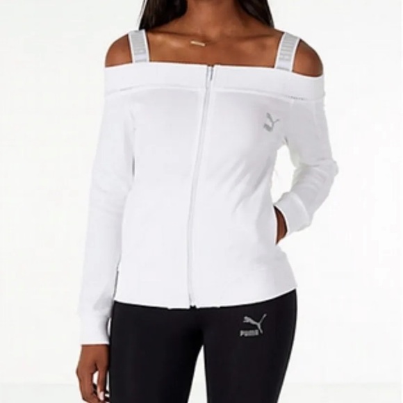NWT PUMA woman’s off the shoulder t7 jacket White Size Small - Picture 1 of 16